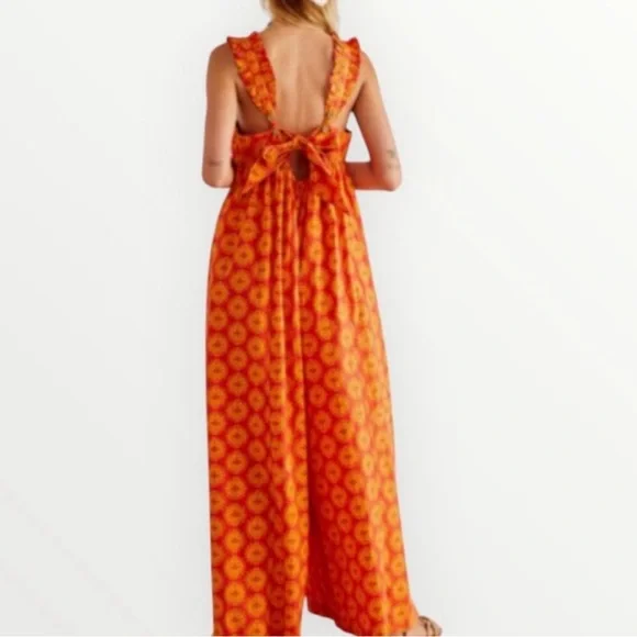 Free People Katya Wide Leg Bow Jumpsuit - Picture 1 of 8